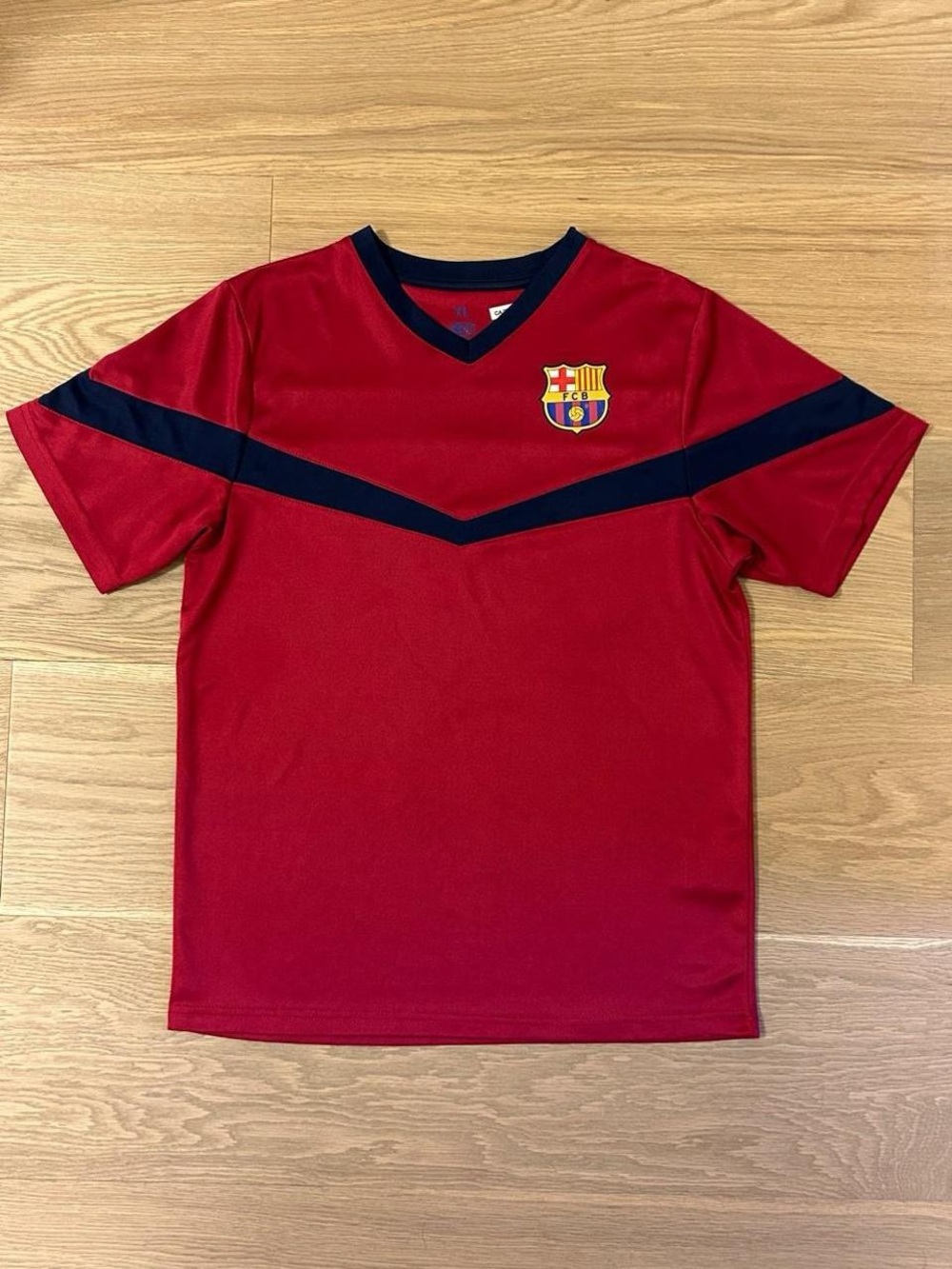 Kids Red Soccer Jersey with Navy Chevron and Crest